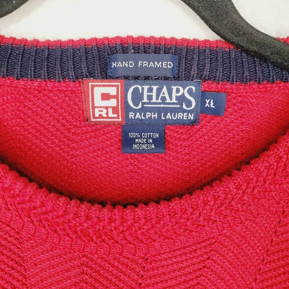 Chaps Ralph Lauren Vintage Hand Framed Red Knit Logo Pullover Sweater. Size‎ XL - Picture 5 of 6